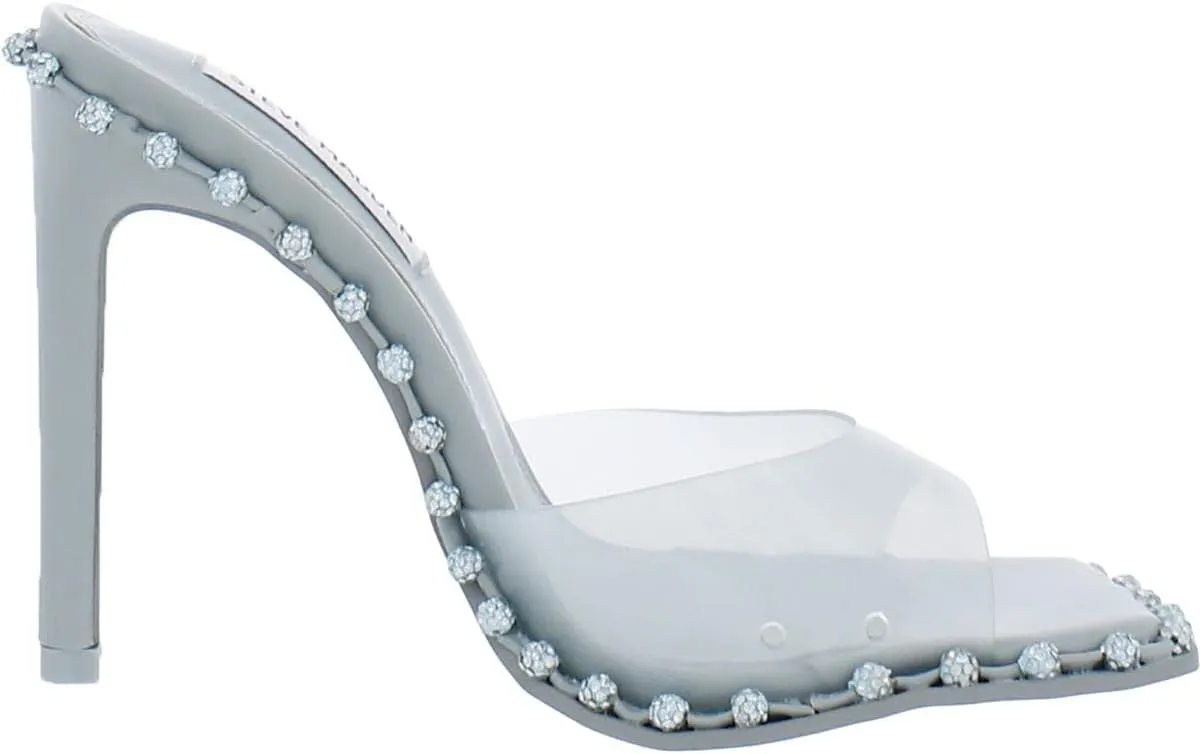 Steve Madden Zabrina Mint Green Open Toe Slide Stiletto Heel With Rhinestones