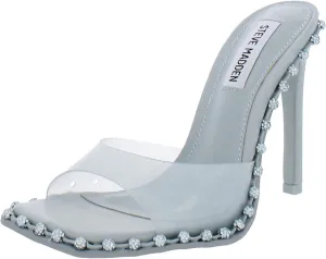 Steve Madden Zabrina Mint Green Open Toe Slide Stiletto Heel With Rhinestones