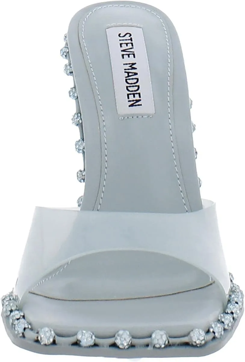 Steve Madden Zabrina Mint Green Open Toe Slide Stiletto Heel With Rhinestones