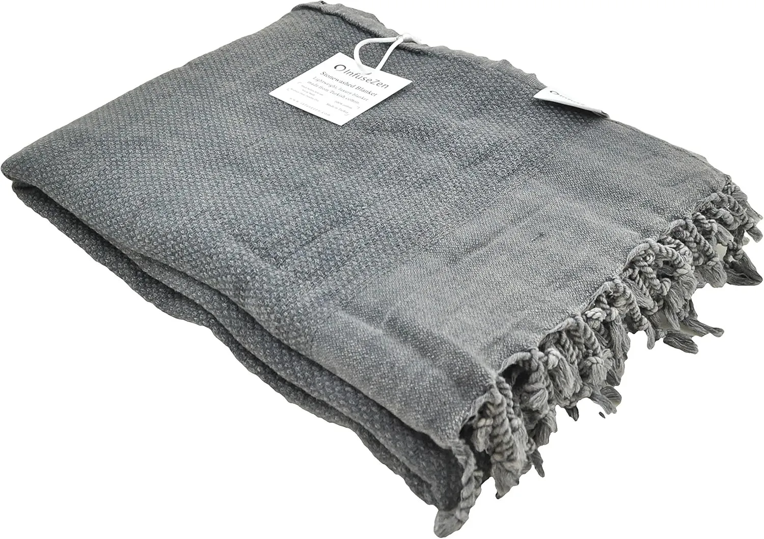 Stonewashed Turkish Throw Blanket - 100% Organic Turkish Cotton - 80" x 57" - Soft, Lightweight, Cozy - for Love Seat, Sofa, Picnic, Yoga - Sand Free Absorbent Beach Blanket - Charcoal Grey