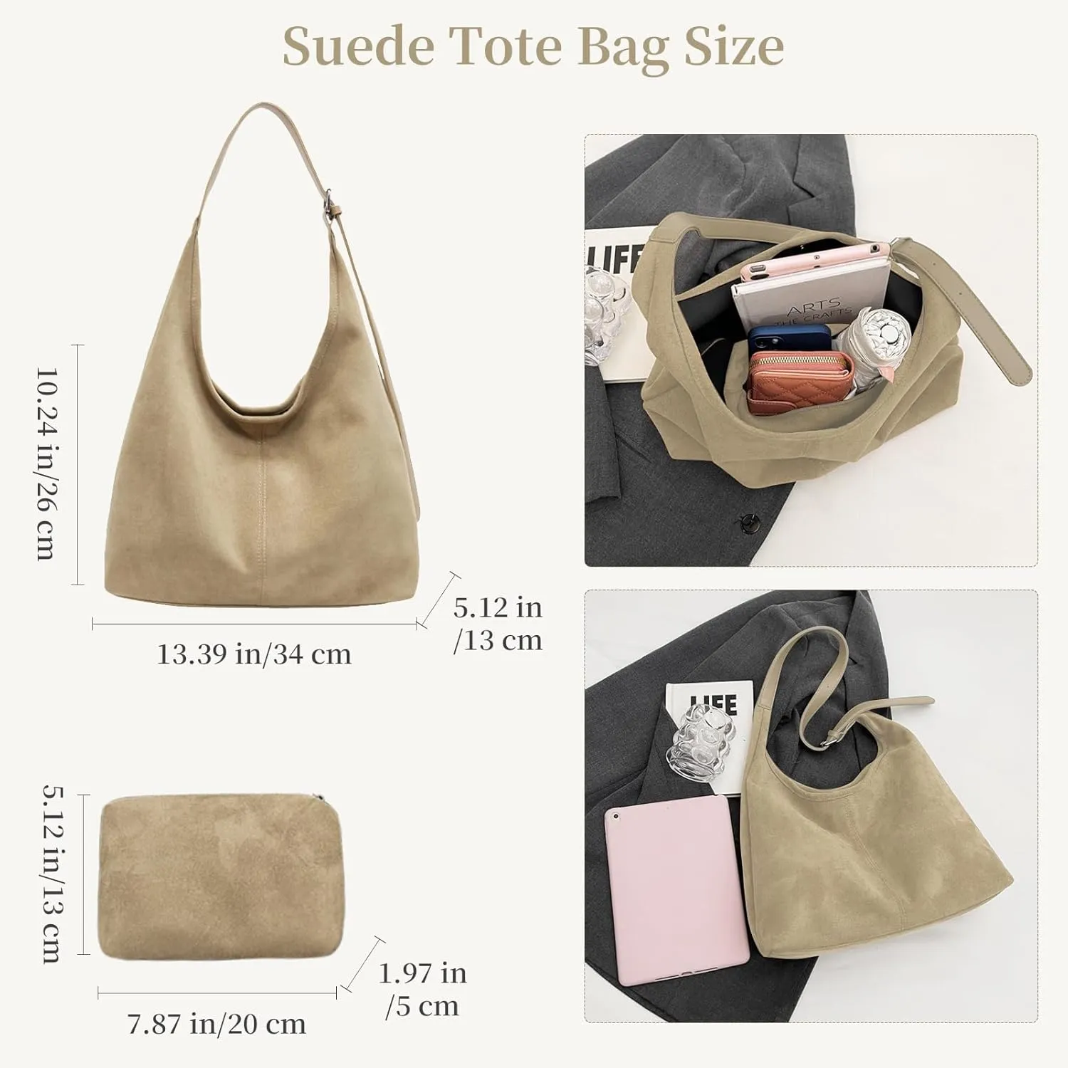 Suede Bags for Women Suede Hobo Bag Retro Suede Tote Bag Slouchy Suede Shoulder Bag Crossbody Handbags Suede Purse
