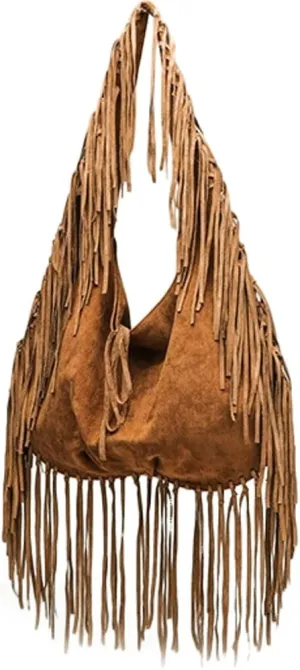 Suede Tote Bag for Women - Top Handle Fringe Shoulder Satchel and Purse - Stylish Handbag for Dating, Work, and Shopping