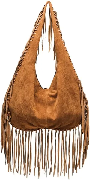 Suede Tote Bag for Women - Top Handle Fringe Shoulder Satchel and Purse - Stylish Handbag for Dating, Work, and Shopping