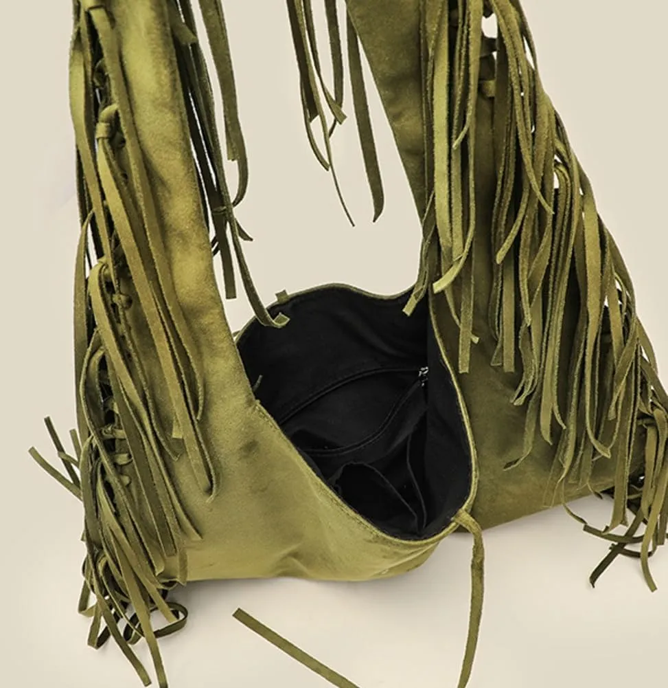 Suede Tote Bag for Women - Top Handle Fringe Shoulder Satchel and Purse - Stylish Handbag for Dating, Work, and Shopping