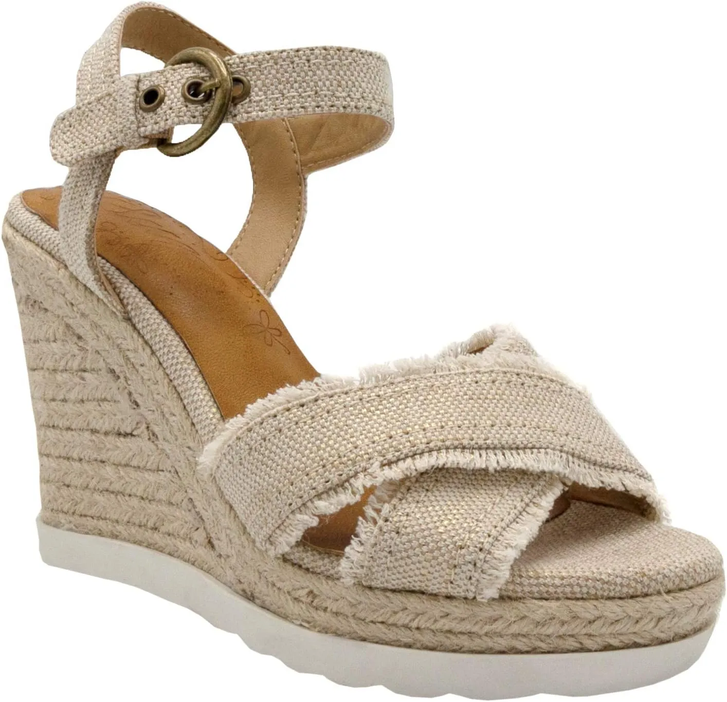 Sugar Espadrille Wedge Sandals for Women, Womens Wedge Sandals, Platform Wedge Sandals, Criss Cross Straps with Buckle and Fringe, Womens Sandals Fave