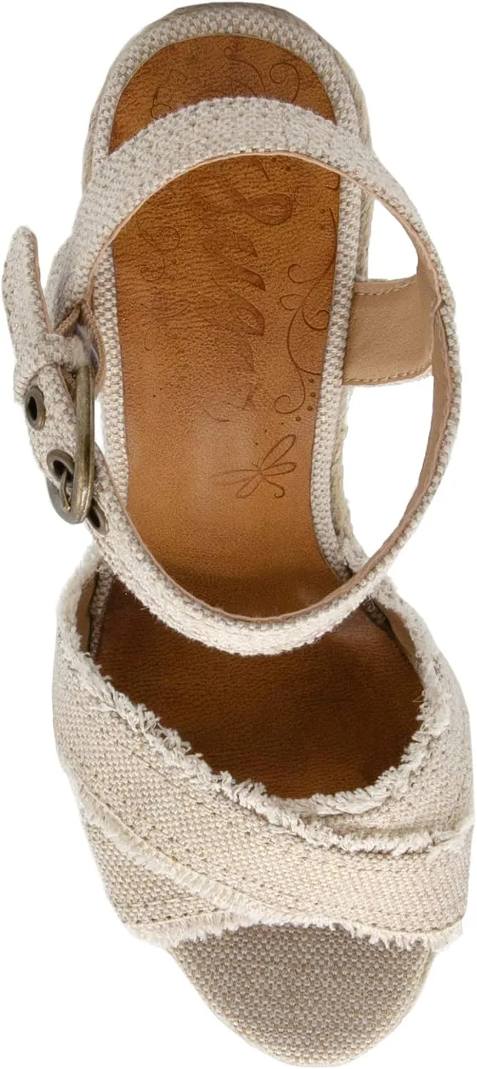 Sugar Espadrille Wedge Sandals for Women, Womens Wedge Sandals, Platform Wedge Sandals, Criss Cross Straps with Buckle and Fringe, Womens Sandals Fave