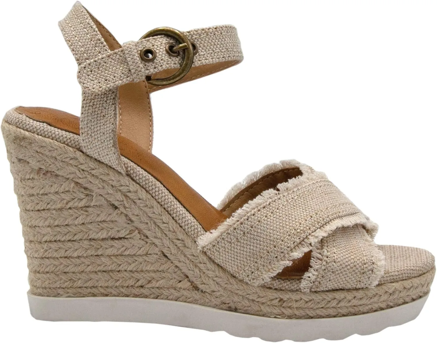 Sugar Espadrille Wedge Sandals for Women, Womens Wedge Sandals, Platform Wedge Sandals, Criss Cross Straps with Buckle and Fringe, Womens Sandals Fave