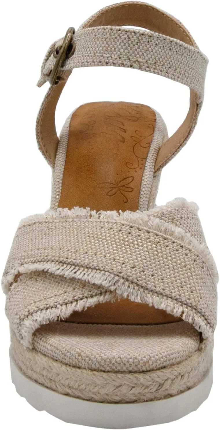 Sugar Espadrille Wedge Sandals for Women, Womens Wedge Sandals, Platform Wedge Sandals, Criss Cross Straps with Buckle and Fringe, Womens Sandals Fave