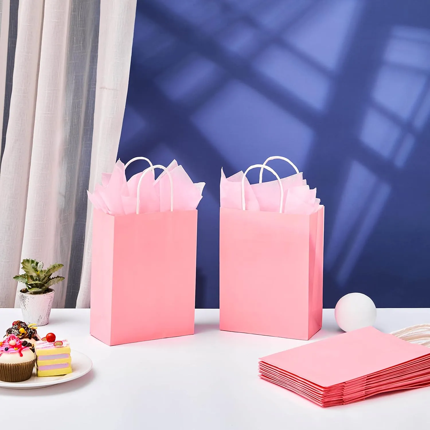 SUNCOLOR 24 Pack Small Party Favor Bags Goodie Bags for Birthday Party Gift Bags With Handle (Pink)