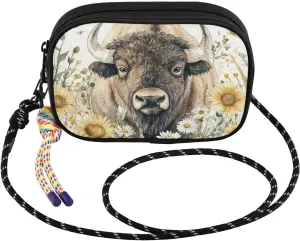 Sunflower Bison Portrait Small Crossbody Bags for Women Cell Phone Purses Women's Shoulder Handbag Wallet Purse