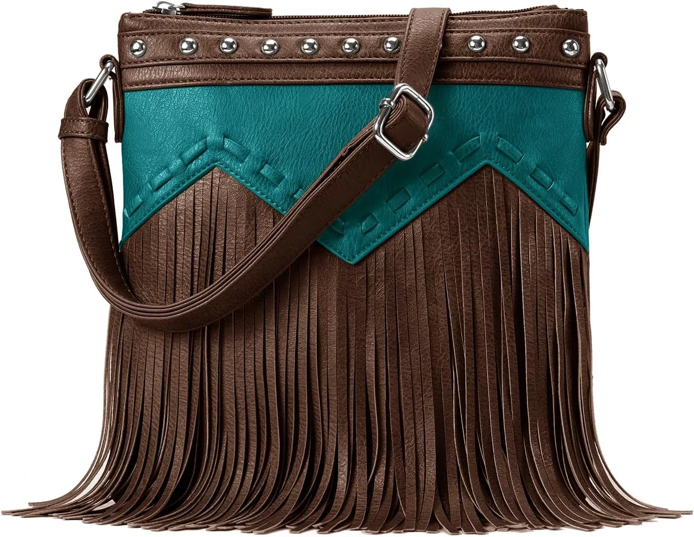 Sunwel Fashion Fringe Crossbody Bag with Rivets Western Purse Vegan Leather Tassel Shoulder Crossbody Bag for Women