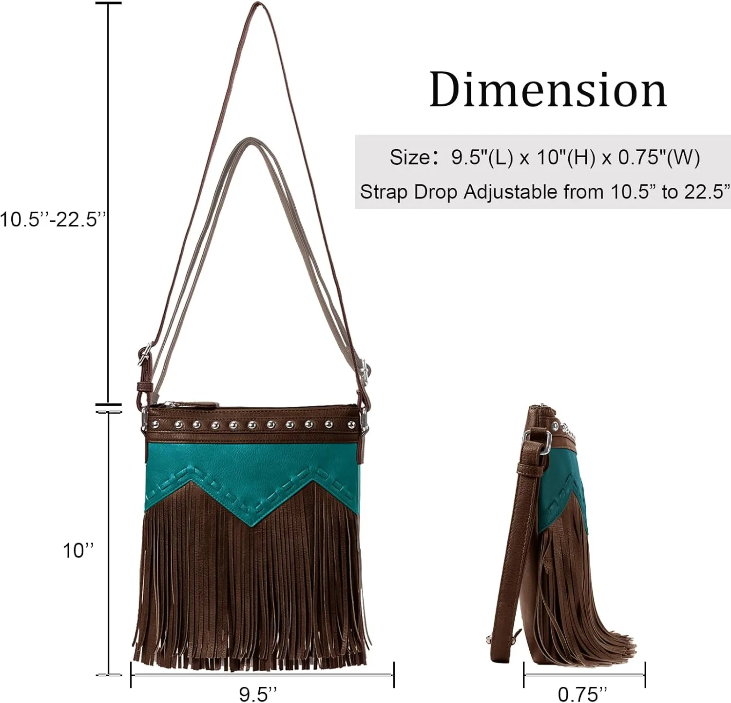 Sunwel Fashion Fringe Crossbody Bag with Rivets Western Purse Vegan Leather Tassel Shoulder Crossbody Bag for Women