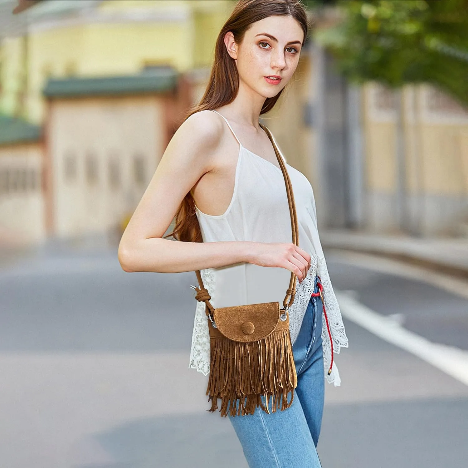 Sunwel Fashion Mini Fringe Purse Small Phone Bags for Women Western Cell Phone Wallet with Zipper Pockets