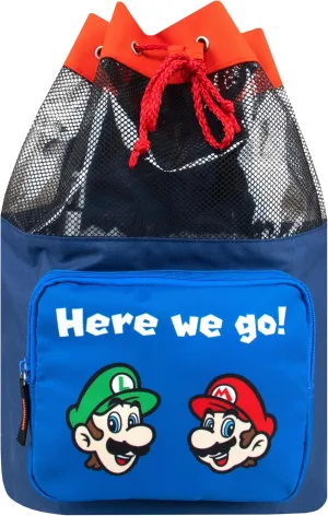 Super Mario Bag | Mario And Luigi Boys Swim Bag | Kids Drawstring Backpack | Blue One Size