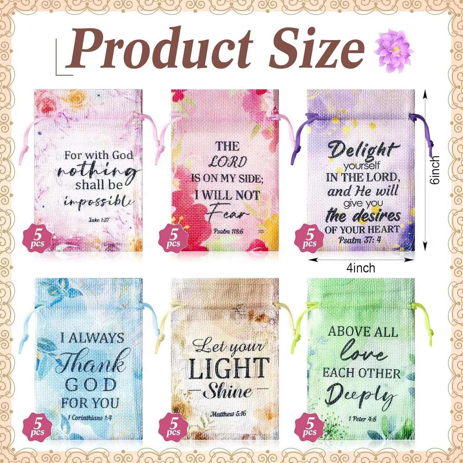 Supervitae 30 Pcs Religious Gift Bags with Drawstring Small Christian Candy Gift Bags 4 x 6 Inch Burlap Jewelry Bible Verse for Easter Mother's Day Wedding(Thank God)