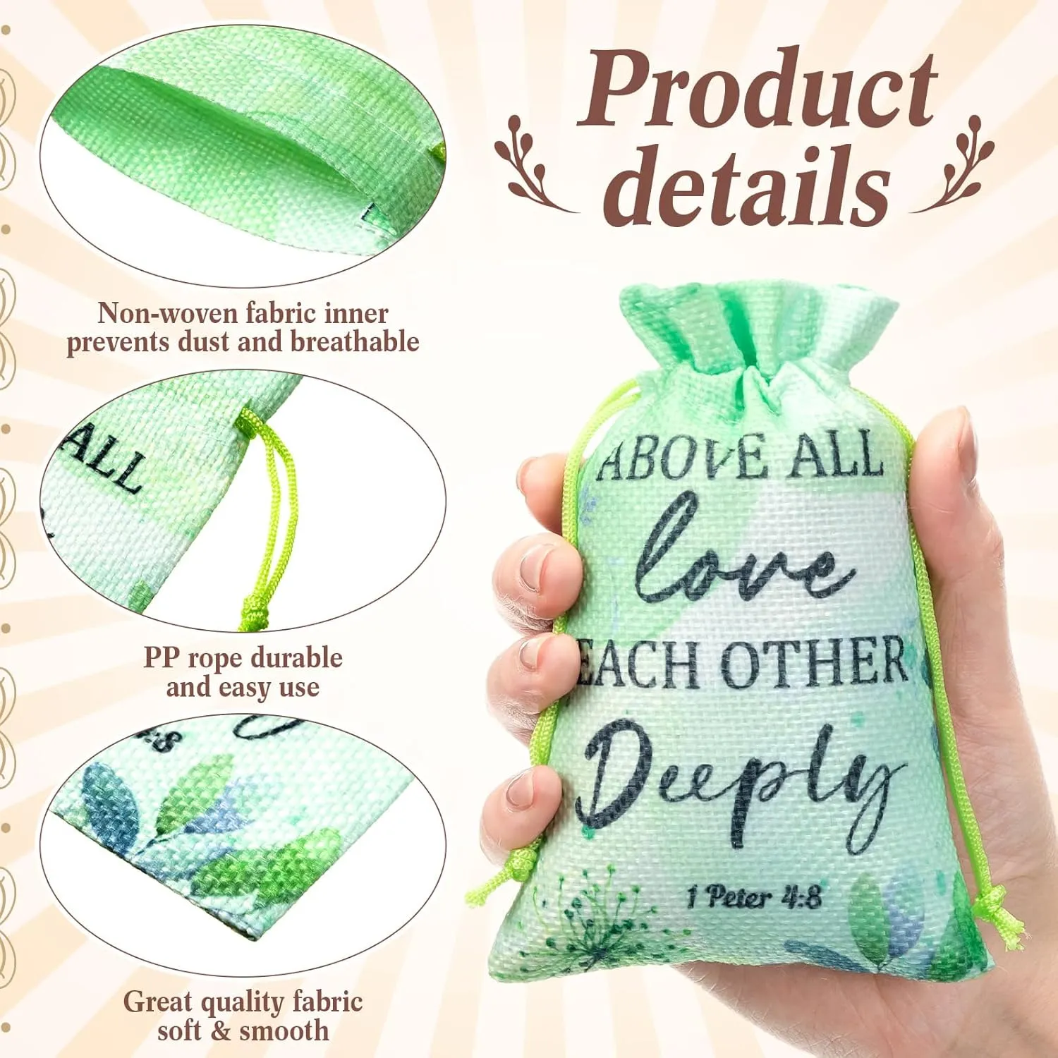 Supervitae 30 Pcs Religious Gift Bags with Drawstring Small Christian Candy Gift Bags 4 x 6 Inch Burlap Jewelry Bible Verse for Easter Mother's Day Wedding(Thank God)