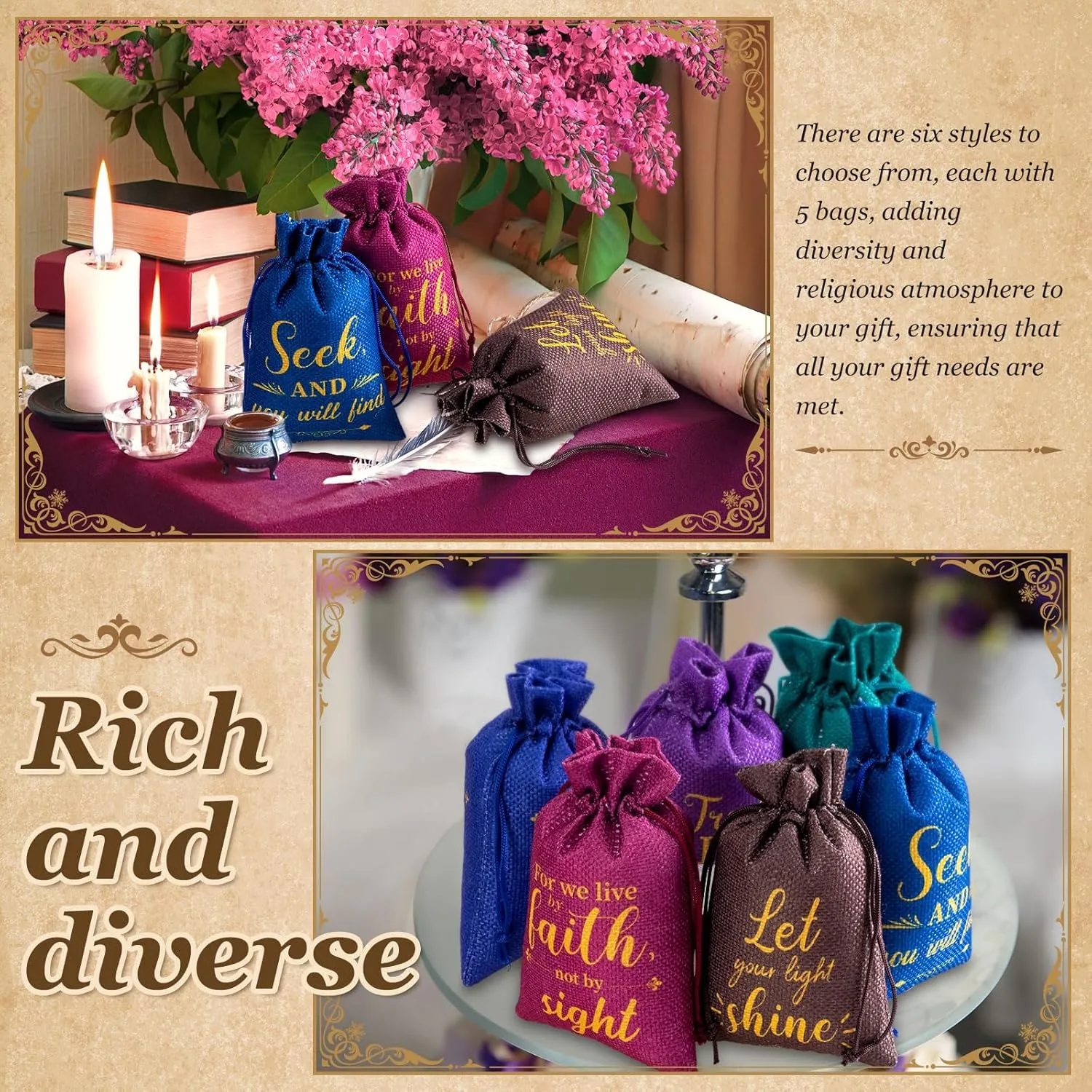 Supervitae 30 Pcs Religious Gift Bags with Drawstring Small Christian Candy Gift Bags 4 x 6 Inch Burlap Jewelry Bible Verse for Easter Mother's Day Wedding(the Lord)