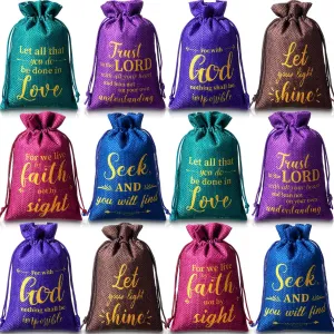 Supervitae 30 Pcs Religious Gift Bags with Drawstring Small Christian Candy Gift Bags 4 x 6 Inch Burlap Jewelry Bible Verse for Easter Mother's Day Wedding(the Lord)