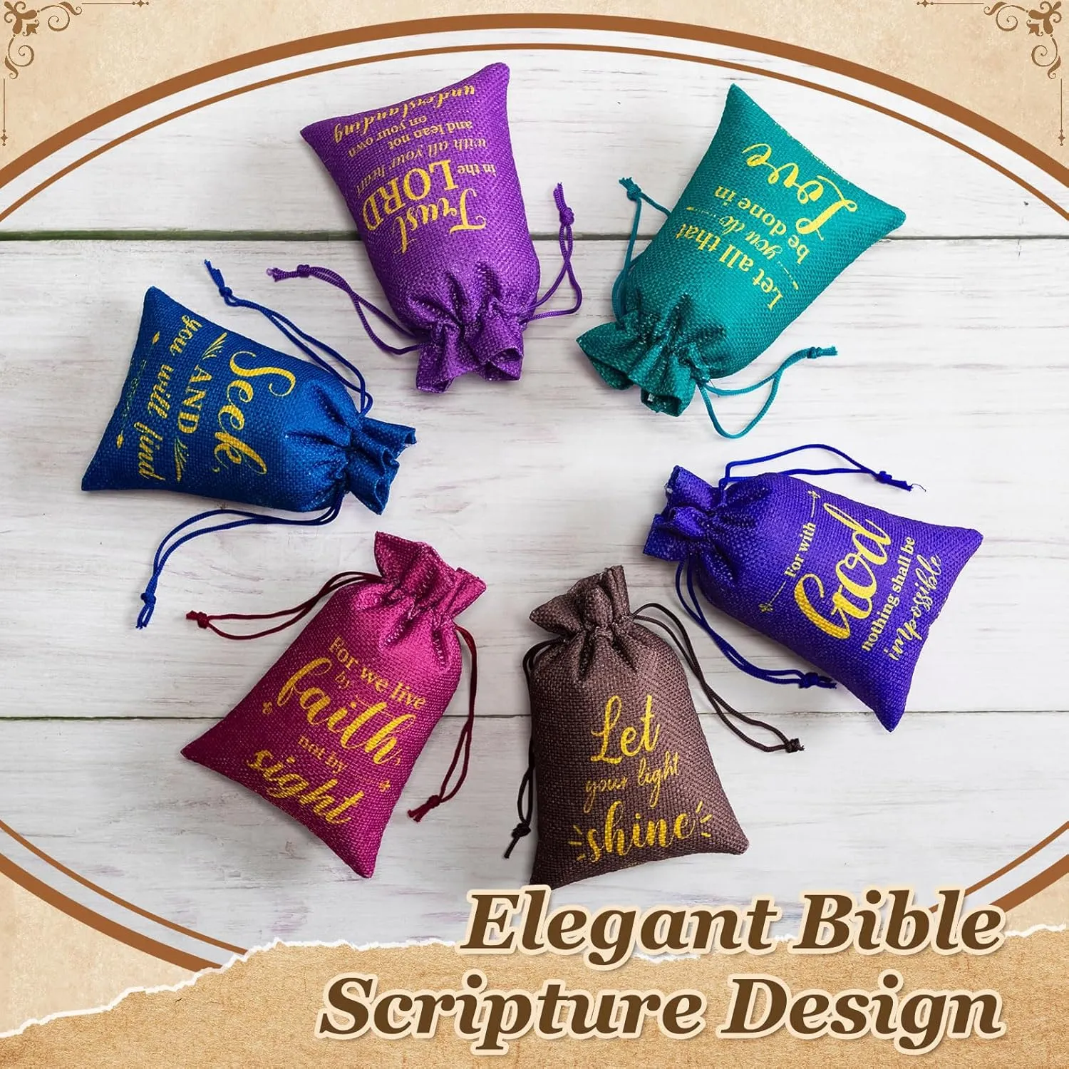 Supervitae 30 Pcs Religious Gift Bags with Drawstring Small Christian Candy Gift Bags 4 x 6 Inch Burlap Jewelry Bible Verse for Easter Mother's Day Wedding(the Lord)