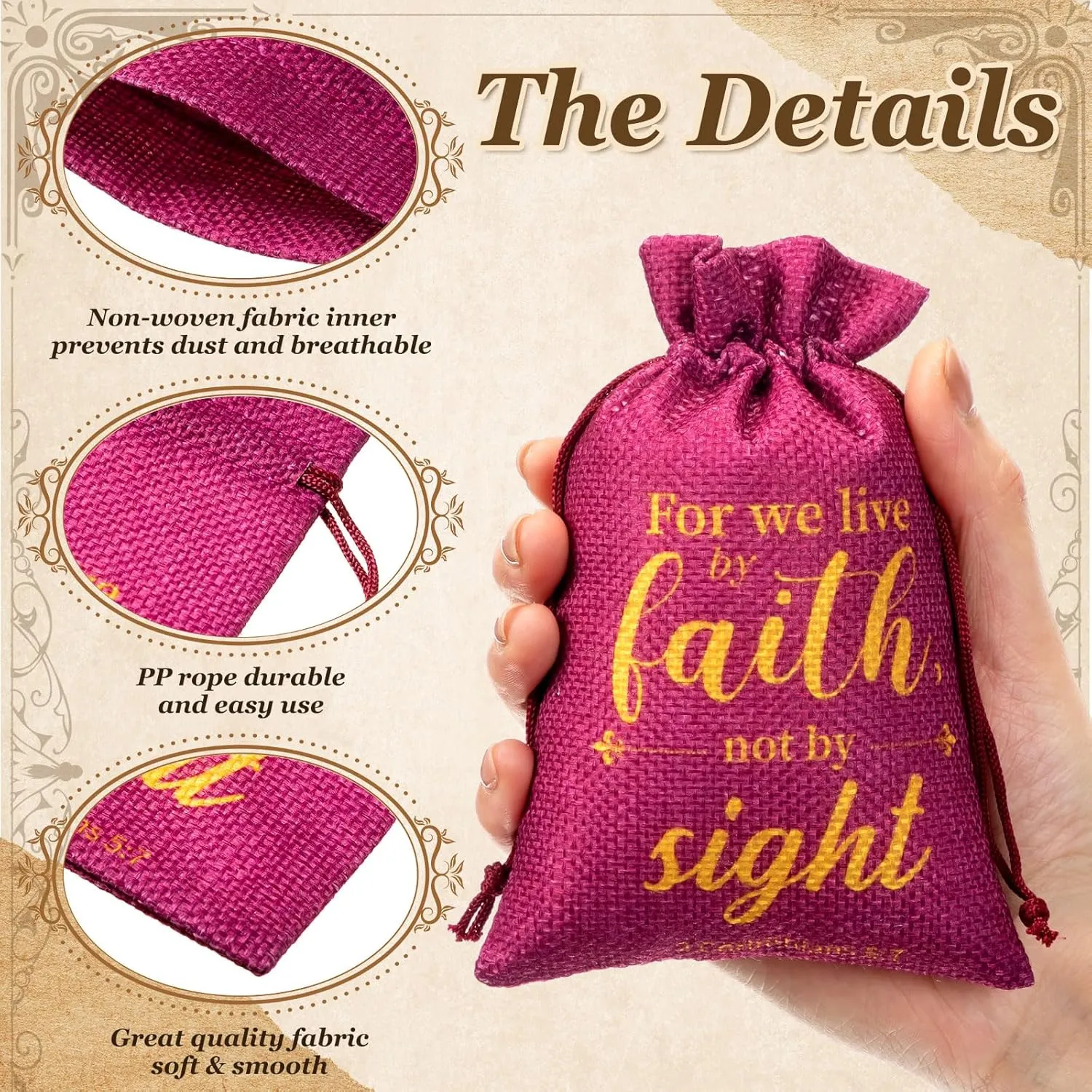 Supervitae 30 Pcs Religious Gift Bags with Drawstring Small Christian Candy Gift Bags 4 x 6 Inch Burlap Jewelry Bible Verse for Easter Mother's Day Wedding(the Lord)