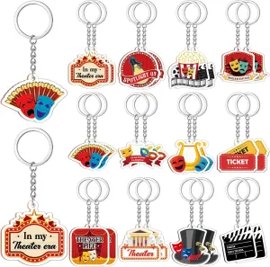 Sureio 24 Pcs Theatre Keychain Theater Lover Gifts Comedy Tragedy Mask Gifts Theatre Actor Broadway Musical Drama Keychain for Theater Party Favors