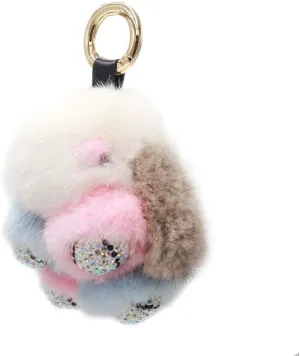 surell Sparkly Mink Fur Pom Bunny Keychain with Bling Paws - Rhinestone Charm for Bags and Purses - Cute Pocketbook Accessory