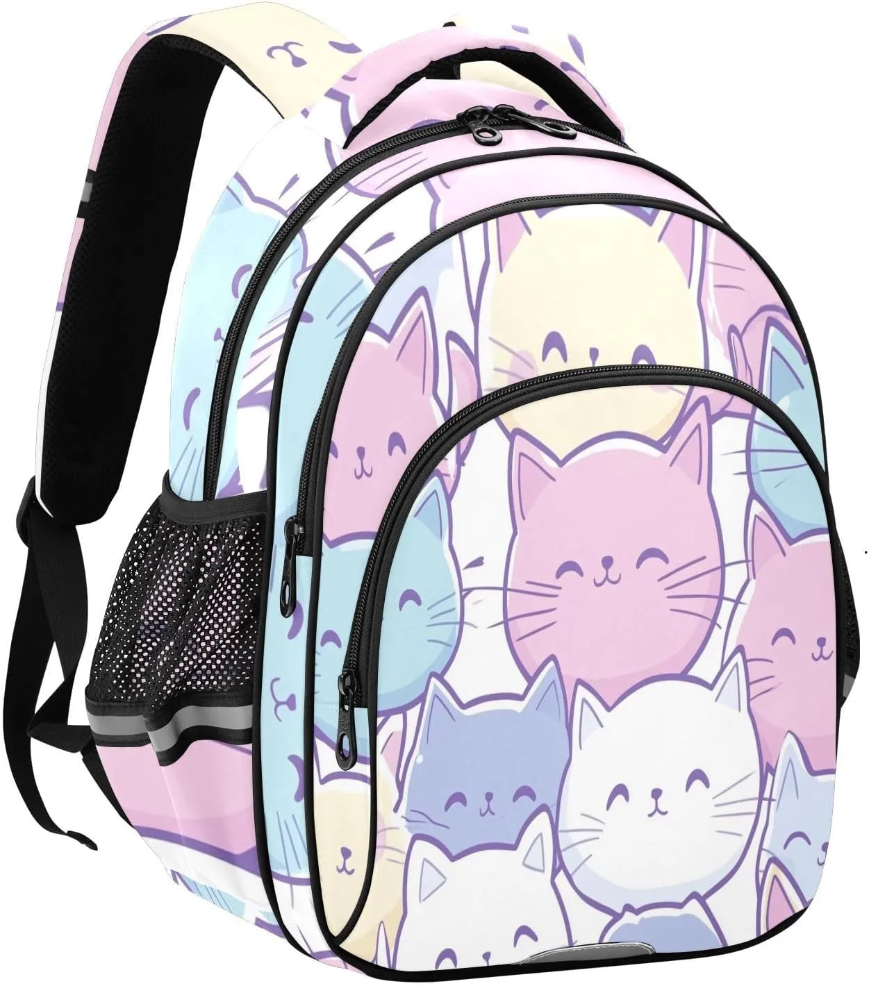 susiyo Cute and Cheerful Cat Double shoulders Backpack, zipper backpack, With compartments, Double side bag, for school