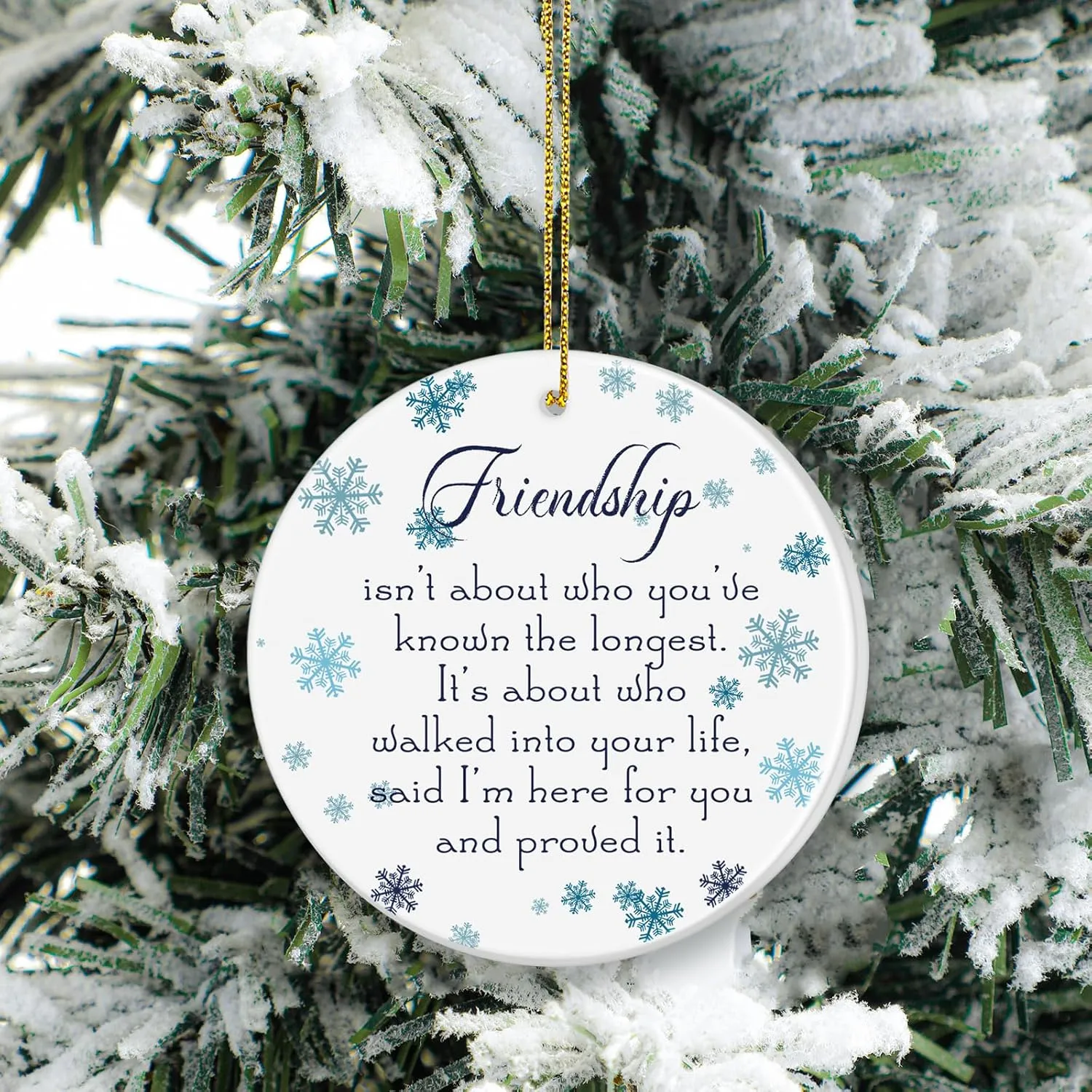 Suzile 8 Pcs Friendship Christmas Ornaments Long Distance Sister Christmas Ornament Gift Round Sisters Friends Ornaments with Holiday Cards Organza Gift Bag for Christmas Tree (Snowflake)
