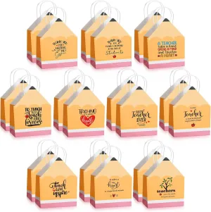 Sweetude 20 Pcs Teachers Appreciation Gift Bags Pencil Shaped Gift Bags Teacher Gift Bag with Handle Thank You Gifts for Employee Gifts, 7.87 x 10.24 x 3.94 Inches, 10 Styles