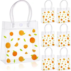 Sweetude 24 Pcs Little Cutie Party Favor Bags Orange Citrus Clear PVC Gift Bags with Handles Orange Theme Goodies Candy Packages for Little Cutie Baby Shower Birthday Summer Party Supplies
