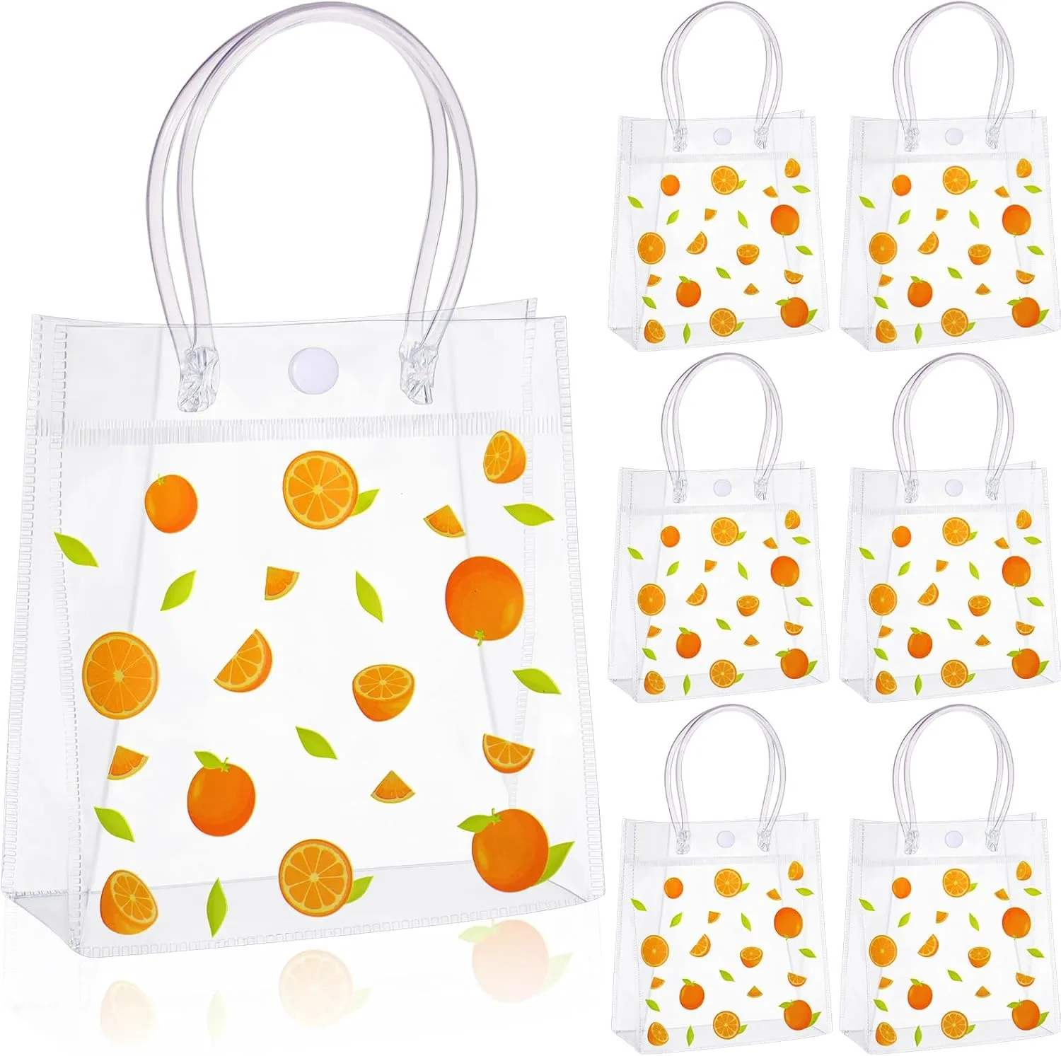 Sweetude 24 Pcs Little Cutie Party Favor Bags Orange Citrus Clear PVC Gift Bags with Handles Orange Theme Goodies Candy Packages for Little Cutie Baby Shower Birthday Summer Party Supplies