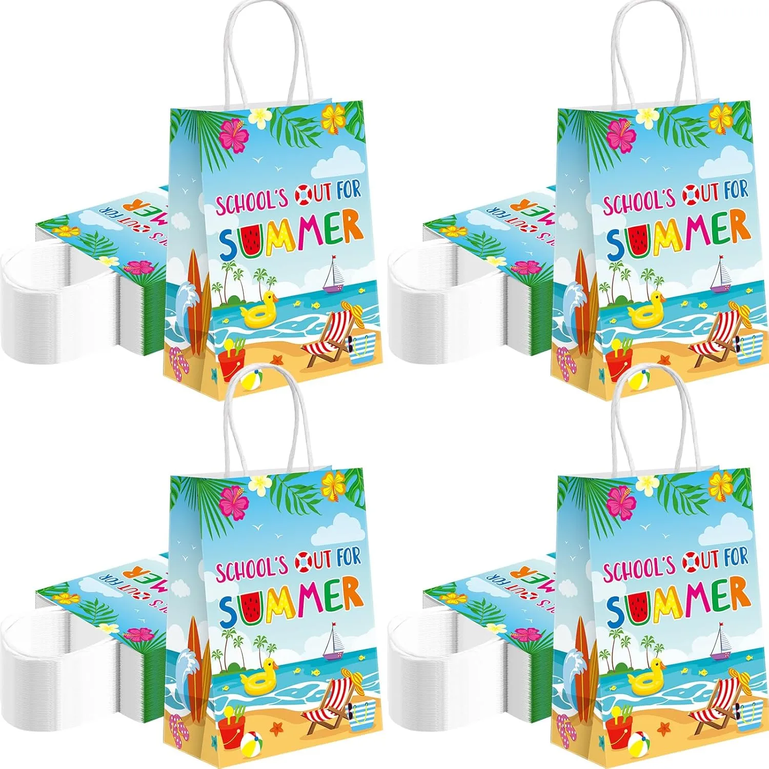 Sweetude 24 Pcs School's out for Summer Gift Bags End of School Year Present Summer Beach Pool Goodie Treat Paper Bags for Summer Vacation Graduation Tropical Party Celebration Favors Supplies