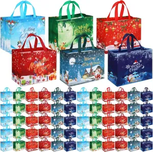 Talltalk 120 Pcs Christmas Tote Treat Bags Bulk 12.6 x 9.8 in Reusable Non Woven Xmas Gift Shopping Bags for Holiday Party Supplies