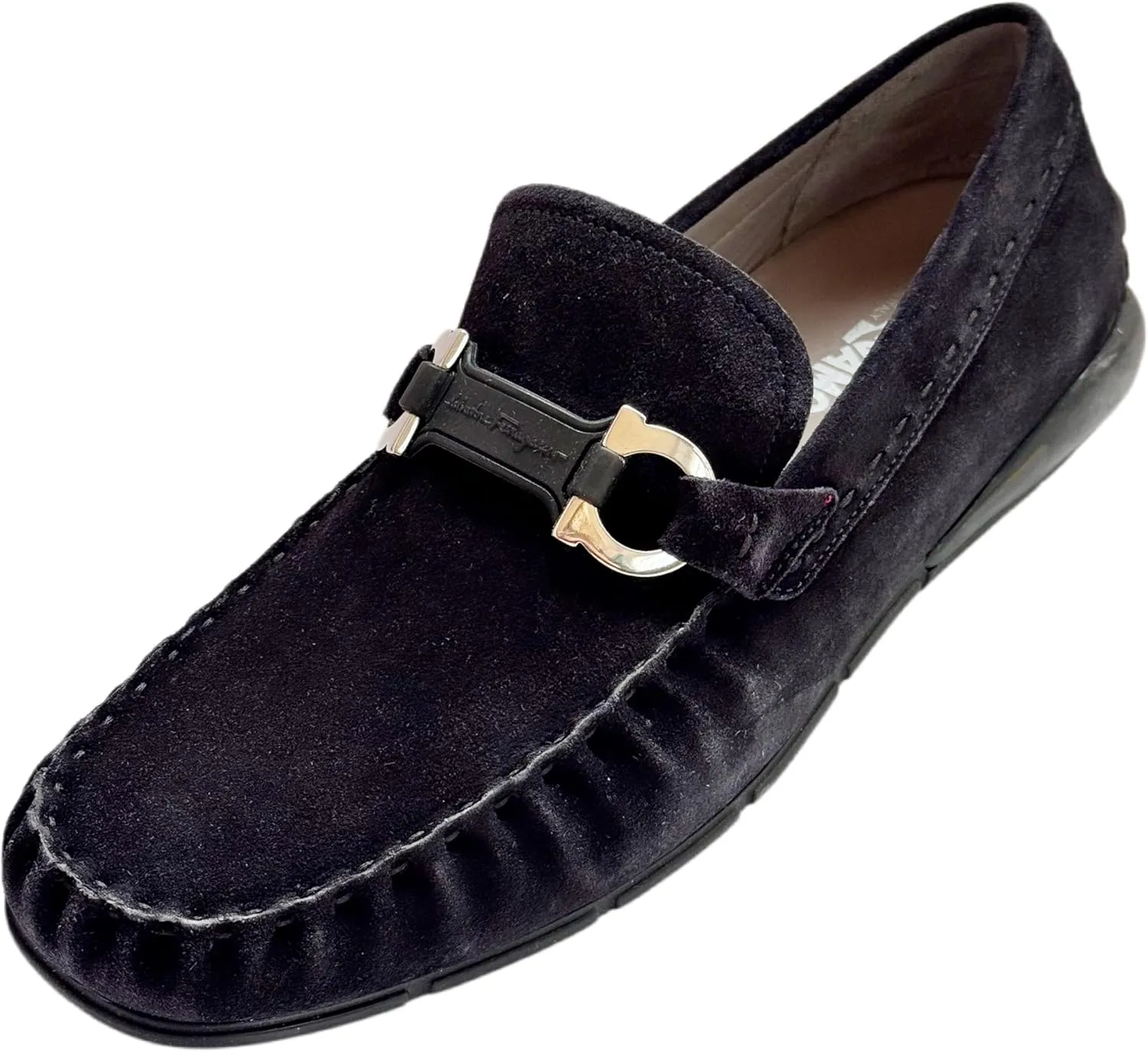 TASBY US 8 EU 41 Gancini Dark Blue Suede Leather Dress Drivers Loafers Men's Moccasin (Salvatore