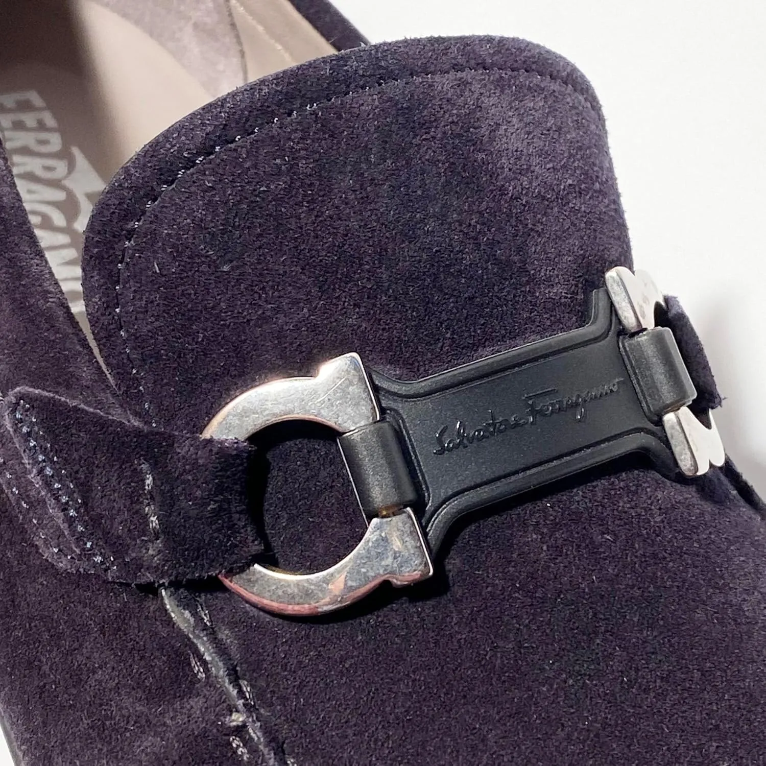 TASBY US 8 EU 41 Gancini Dark Blue Suede Leather Dress Drivers Loafers Men's Moccasin (Salvatore
