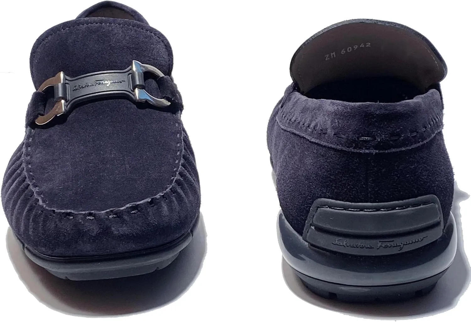 TASBY US 8 EU 41 Gancini Dark Blue Suede Leather Dress Drivers Loafers Men's Moccasin (Salvatore