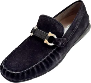 TASBY US 8 EU 41 Gancini Dark Blue Suede Leather Dress Drivers Loafers Men's Moccasin (Salvatore