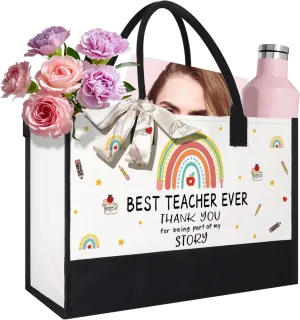 Teacher Tote Bags - Teacher Appreciation Canvas Tote Bag, Thank You Gifts from Students, Birthday Gift for Women