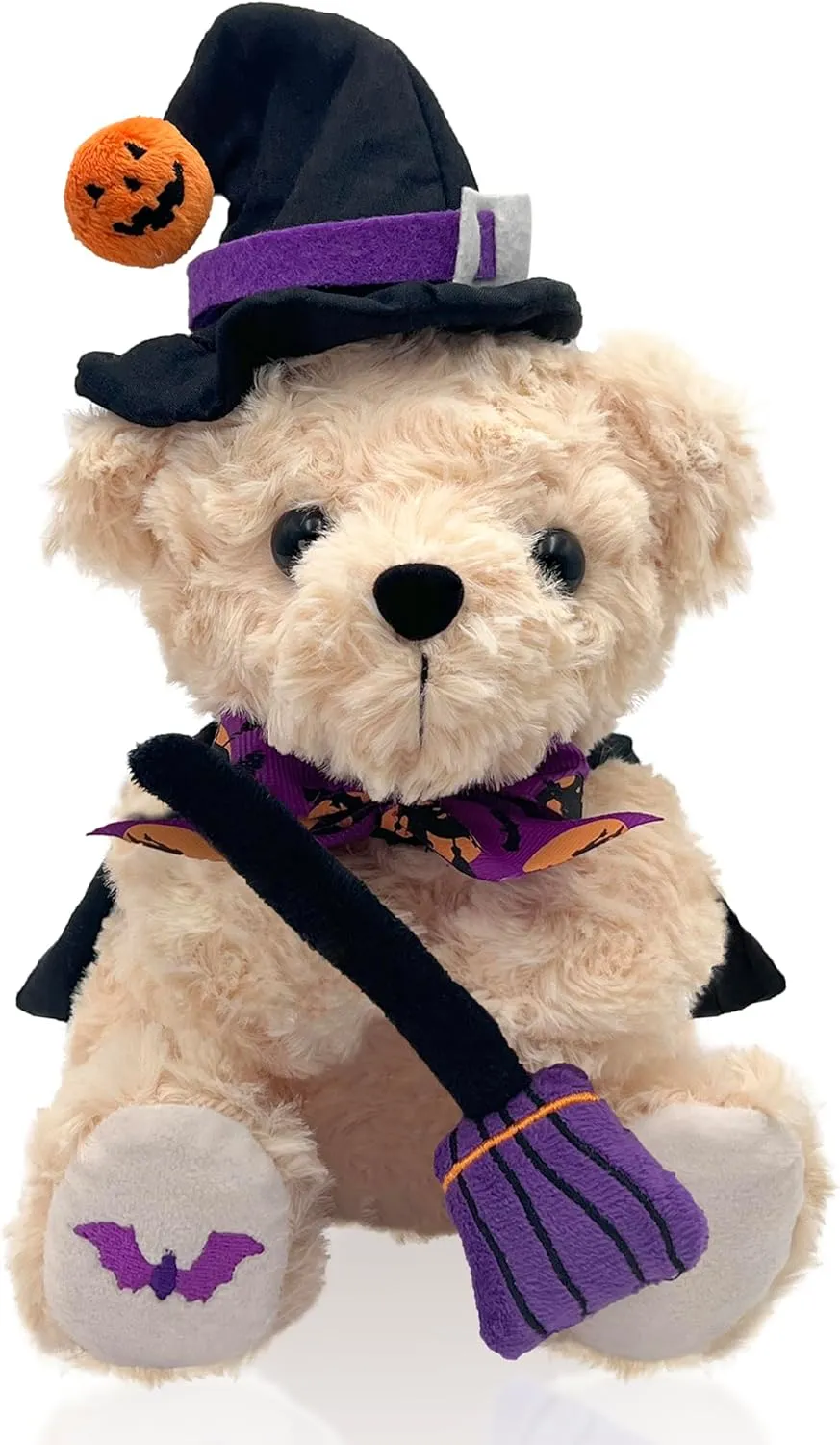 Teddy Bear Stuffed Animal Witch Bear with Broomstick Witchy Stuff - Witch Gifts for Women, Cool Witchy Birthday Gifts for Kids - Cute Purple Bear Plush Toy Party Decorations - 8 Inch