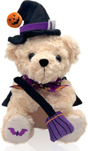 Teddy Bear Stuffed Animal Witch Bear with Broomstick Witchy Stuff - Witch Gifts for Women, Cool Witchy Birthday Gifts for Kids - Cute Purple Bear Plush Toy Party Decorations - 8 Inch
