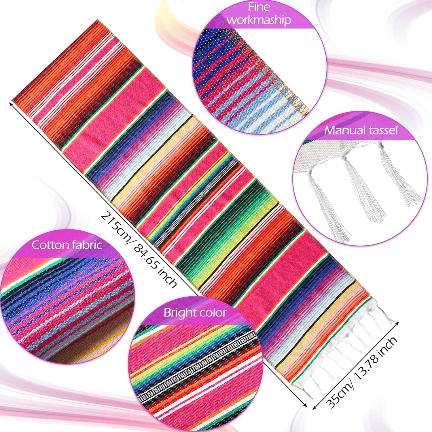 Tegeme 12 Pcs Mexican Table Runners 14 x 84 Inch Mexican Serape Table Runner Decor Blanket Fringe Cotton Table Runner Decoration for Cinco De Mayo Party Wedding(Novel Style)