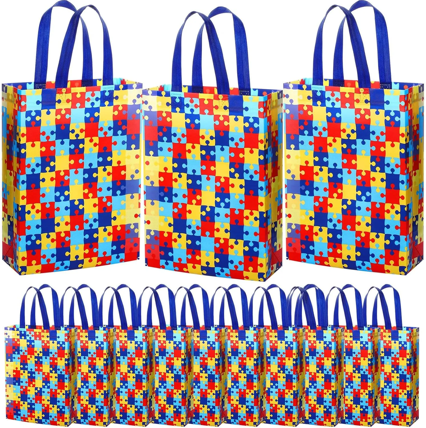 Teling 30 Pack Autism Awareness Gift Bag Bulk Reusable Tote Bags with Handlefor Holiday Autism Event Party Supplies