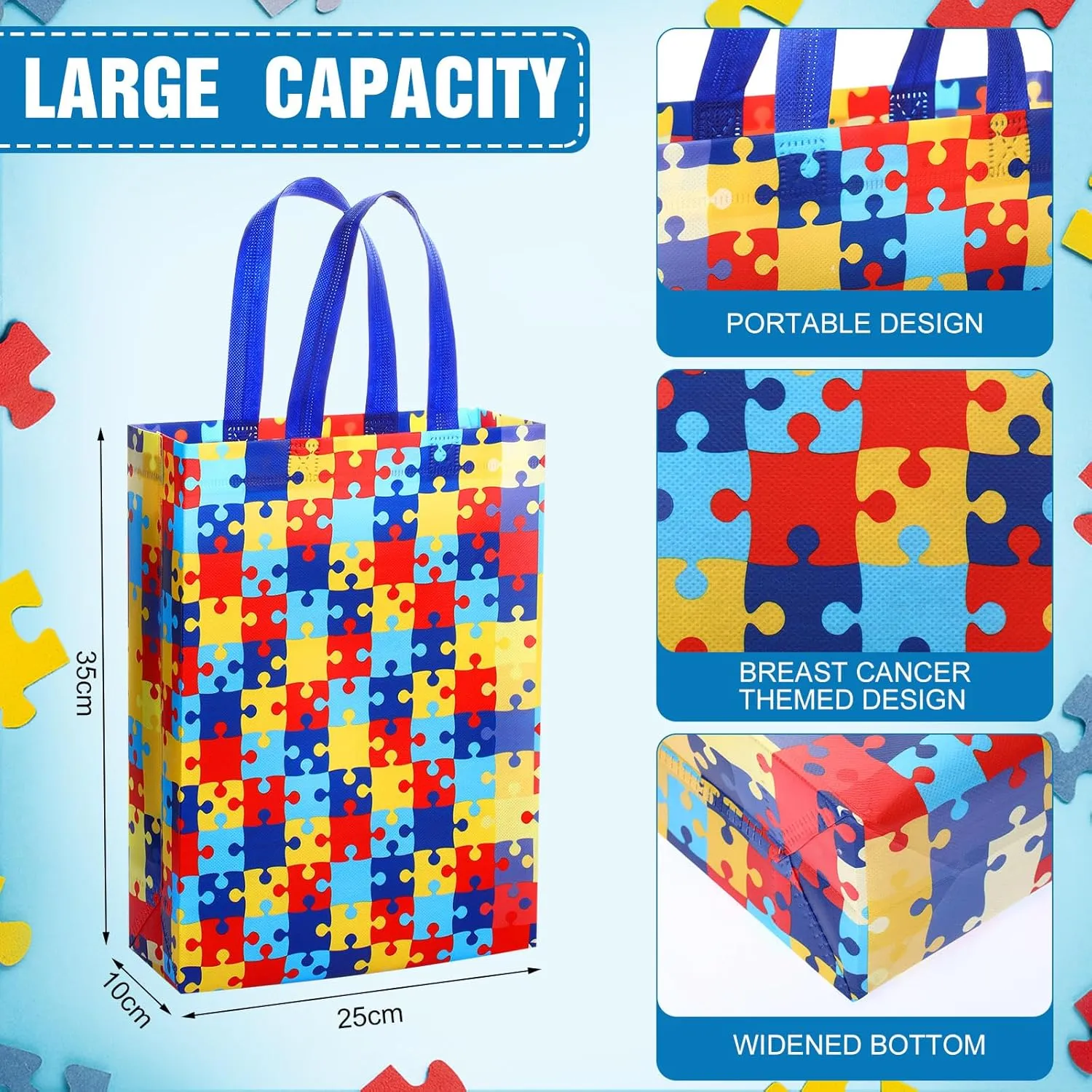 Teling 30 Pack Autism Awareness Gift Bag Bulk Reusable Tote Bags with Handlefor Holiday Autism Event Party Supplies
