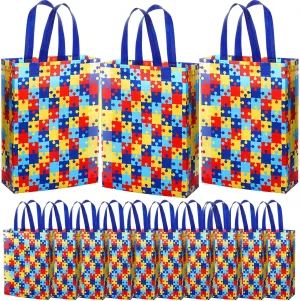 Teling 30 Pack Autism Awareness Gift Bag Bulk Reusable Tote Bags with Handlefor Holiday Autism Event Party Supplies