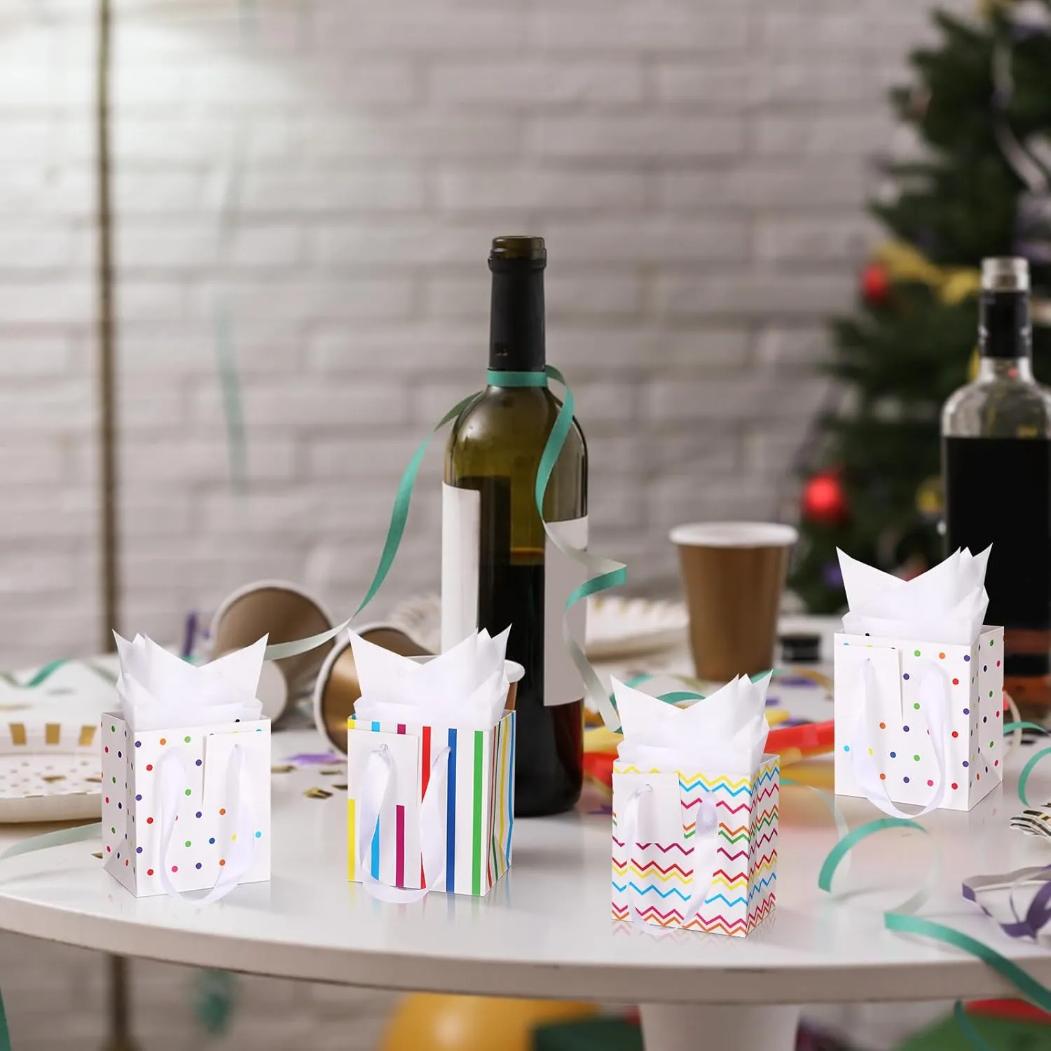 Tenare 12 Pcs Small Gift Bags Mini Metallic Paper Bag with Handle Tissue Paper for Mother Father 's Day Graduation Party Favor Supplies(4 x 2.75 x 4.5 Inch,White Colorful Gold)