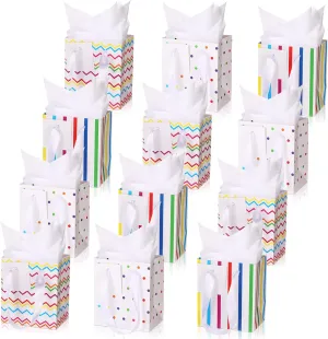 Tenare 12 Pcs Small Gift Bags Mini Metallic Paper Bag with Handle Tissue Paper for Mother Father 's Day Graduation Party Favor Supplies(4 x 2.75 x 4.5 Inch,White Colorful Gold)
