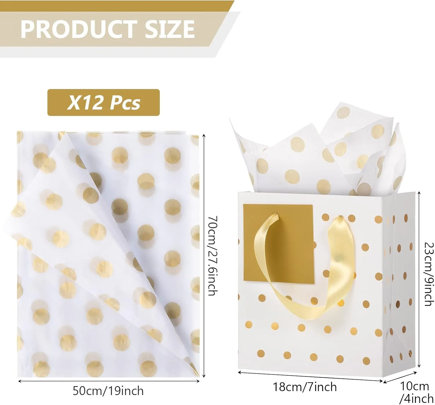 Tenare 12 Pcs Small Gift Bags Mini Metallic Paper Bag with Handle Tissue Paper for Mother Father 's Day Graduation Party Favor Supplies(9 x 4 x 7 Inch,White Gold)