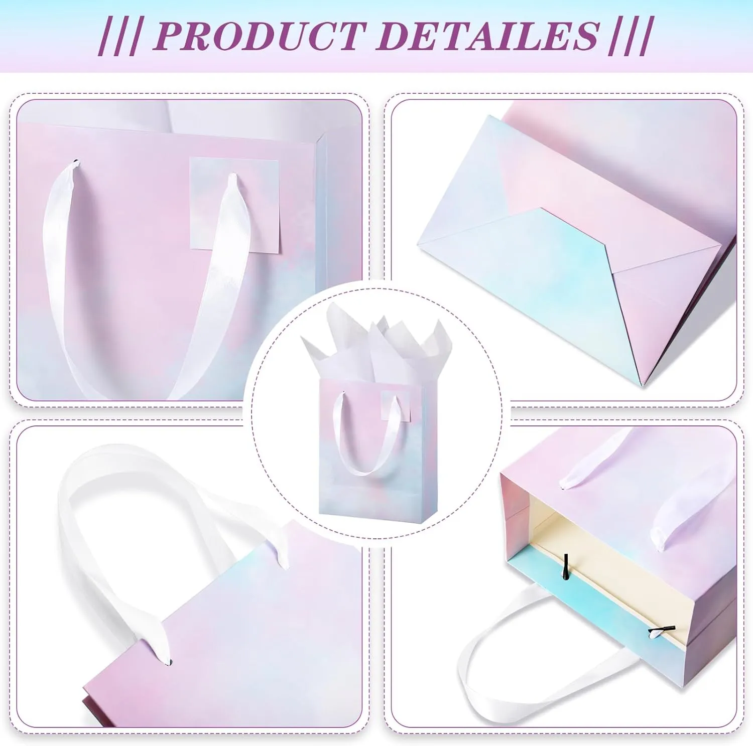 Tenare 12 Pcs Small Gift Bags Mini Paper Bag with Handle Tissue Happy Graduation Father's Day 4th of July Party Favor Supplies(7 * 4 * 9inch/ 18 * 10 * 23cm,Watercolor)