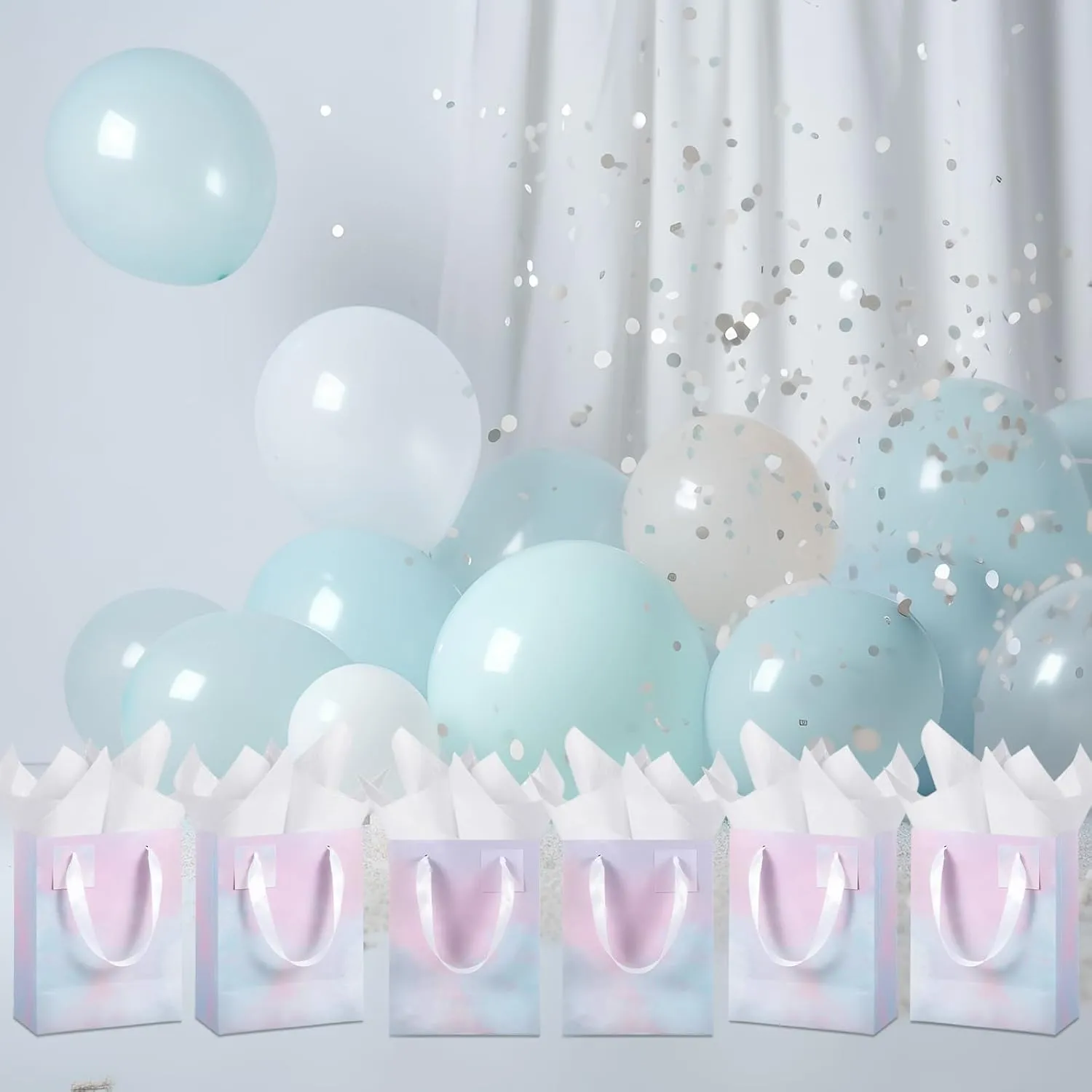 Tenare 12 Pcs Small Gift Bags Mini Paper Bag with Handle Tissue Happy Graduation Father's Day 4th of July Party Favor Supplies(7 * 4 * 9inch/ 18 * 10 * 23cm,Watercolor)