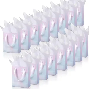 Tenare 12 Pcs Small Gift Bags Mini Paper Bag with Handle Tissue Happy Graduation Father's Day 4th of July Party Favor Supplies(7 * 4 * 9inch/ 18 * 10 * 23cm,Watercolor)